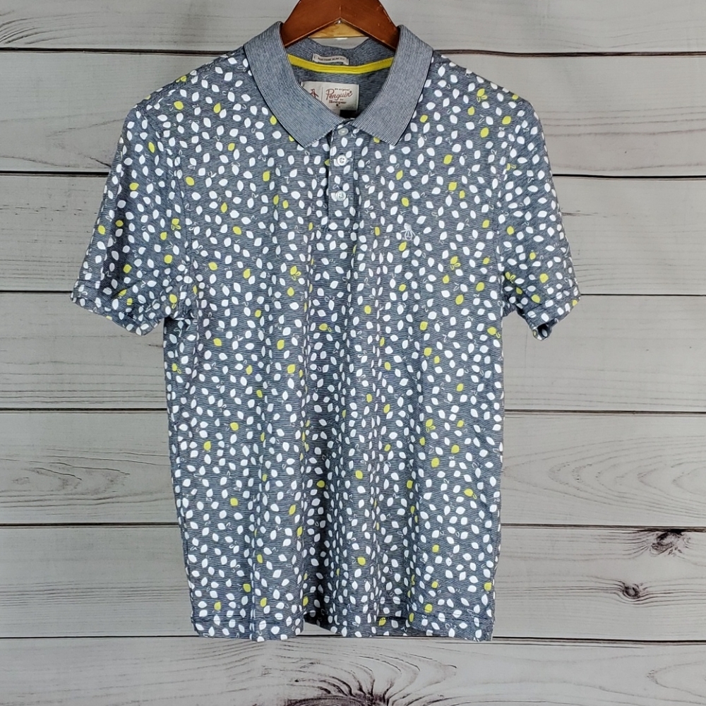Penguin•L shirt slim fit polo lemons striped blue